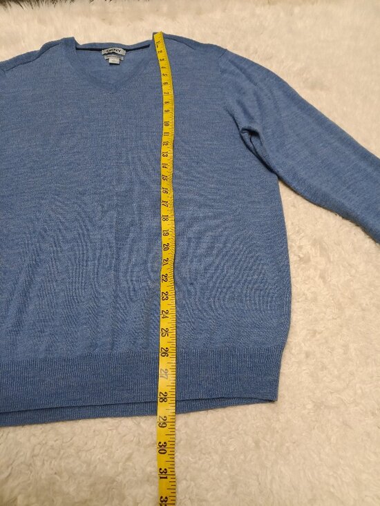 DKNY man's Blue Merino Wool Blend V-Neck Sweater Size L - Picture 6 of 8